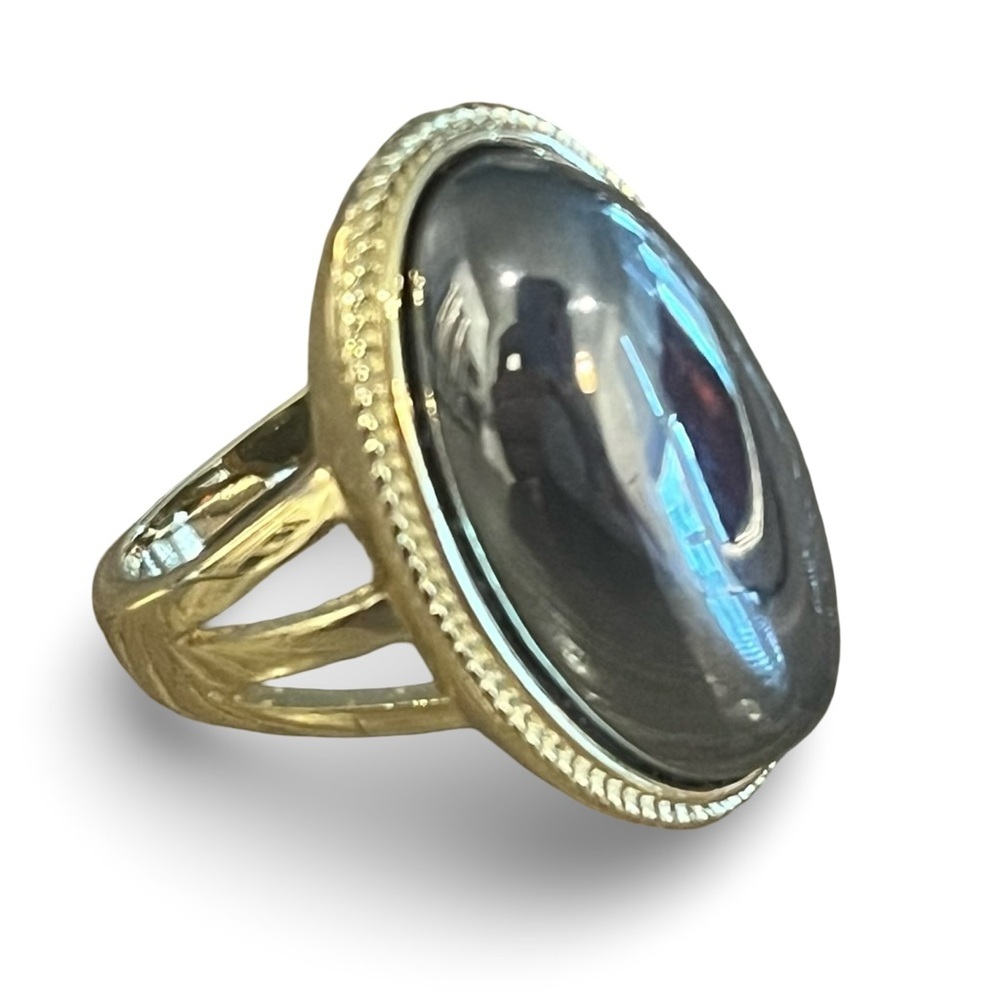 Gold Tone Cabuchon Hematite Ring Size 7